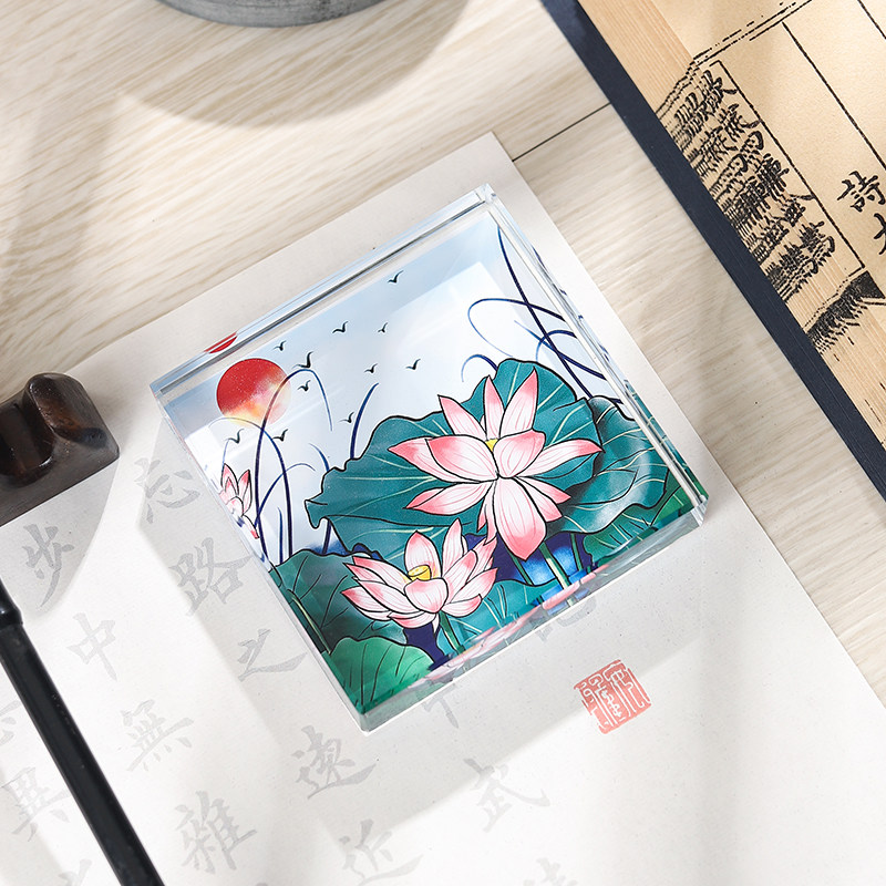 水晶彩印镇纸定制个性镇尺文房四宝压书器压纸石头镇书用品压书条