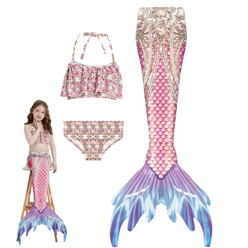 女童美人鱼女衣夏季新款儿童鱼尾巴裙公女裙小主孩游泳衣泳宝泳装