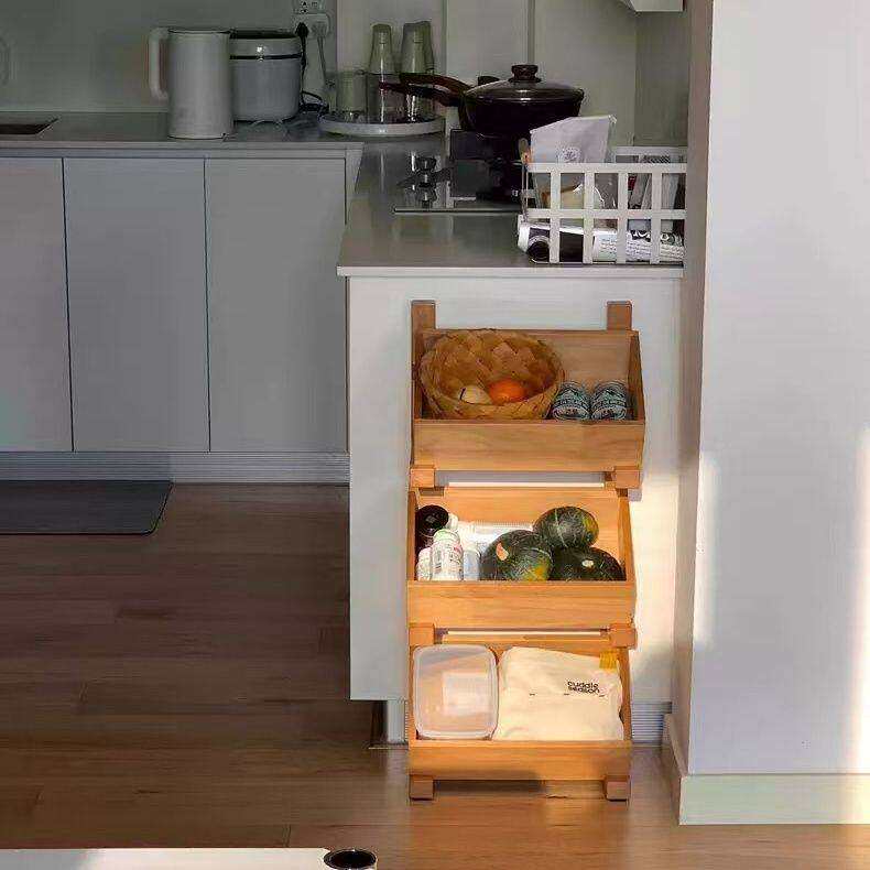 特色置物架全实木多层收纳置物架家用客厅厨房蔬菜零食展示收纳木