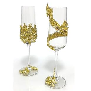 金色碎钻敬酒杯手工diy材料包自制实用礼品结婚订婚礼物朋友闺蜜