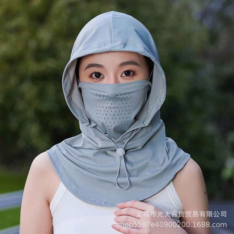 防晒面罩口罩护颈帽子一体遮全脸防紫外线骑车电动车遮阳太阳厂家