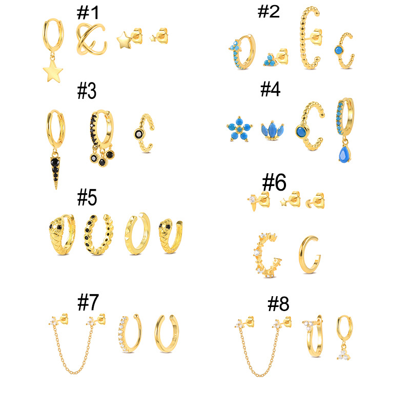 花朵镶钻叠戴堆叠耳饰耳环套装耳钉耳夹耳骨夹3件套4件套组合套装