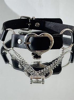 Y2K千禧辣妹亚文化choker项链潮酷爱心骨头PU皮个性设计项圈配饰