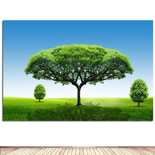 绿色大榕树现代简约客厅书房装饰画一颗大树大自然风景壁画贴画4