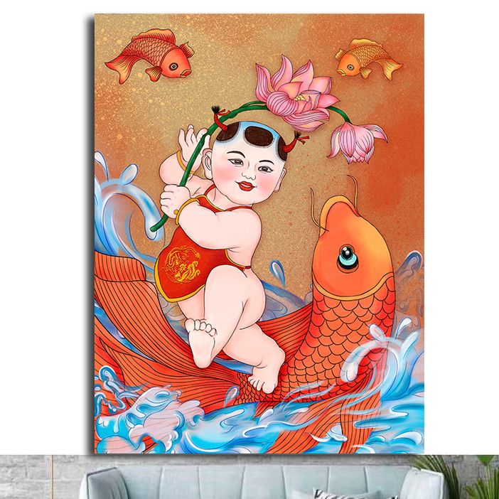 福娃年画年年有余娃娃招财纳福风水画海报制作客厅房间贴画墙画2
