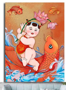 福娃年画年年有余娃娃招财纳福风水画海报制作客厅房间贴画墙画2