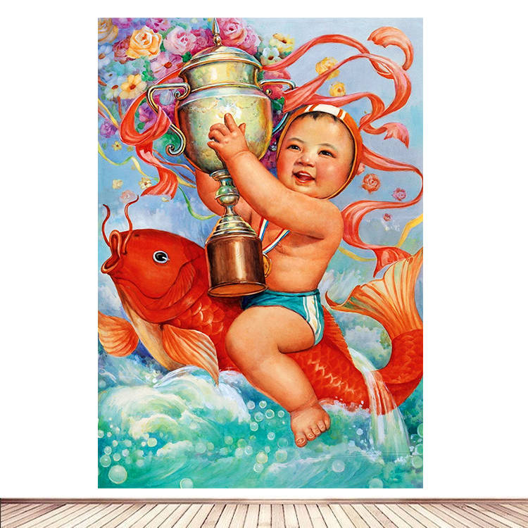 年画金童玉女年年有余招财童子荷花贴画装饰贴画宝宝画图片