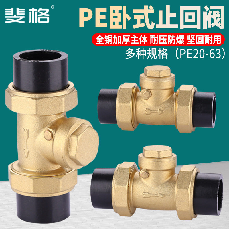 PE止回阀铜卧式双活接单向阀自来水水管热熔逆止阀4分6分DN20/25