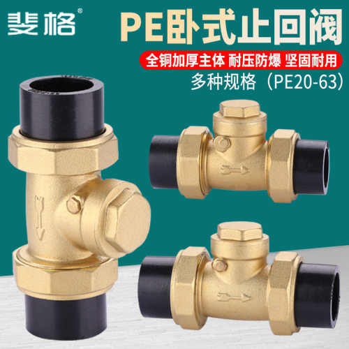 PE止回阀铜卧式双活接单向阀自来水水管热熔逆止阀4分6分DN20/25