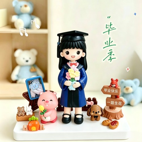 毕业季学士服软陶人偶定制摆件