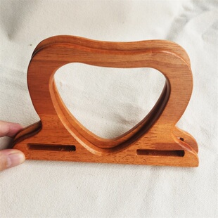 对 心形浅啡色实木手挽diy包配件提手柄布艺编织皮革19元 新品 包邮