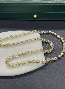 S925银镀金意大利进口双色灵动双圈项链时尚气质百搭个性锁骨链