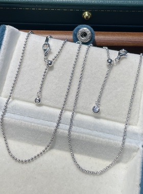 S925银镀铑白金1.5mm圆珠珠链锁骨链可调节百搭时尚气质款项链