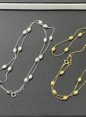 意大利工艺银拉丝橄榄珠链拉丝银轻奢复古项链 拉动调节长度