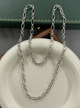 S925银5mm珍珠圈子母链个性时尚潮流长款双扣项链