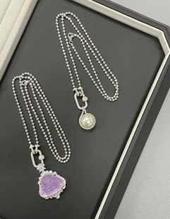 S925银镀白金钻石链回形针扣长款 轻奢小众设计翡翠毛衣链 项链女款