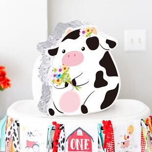 奶牛皮纳塔儿童生日农场主题派对糖果填充敲糖道具pinata悬挂装饰