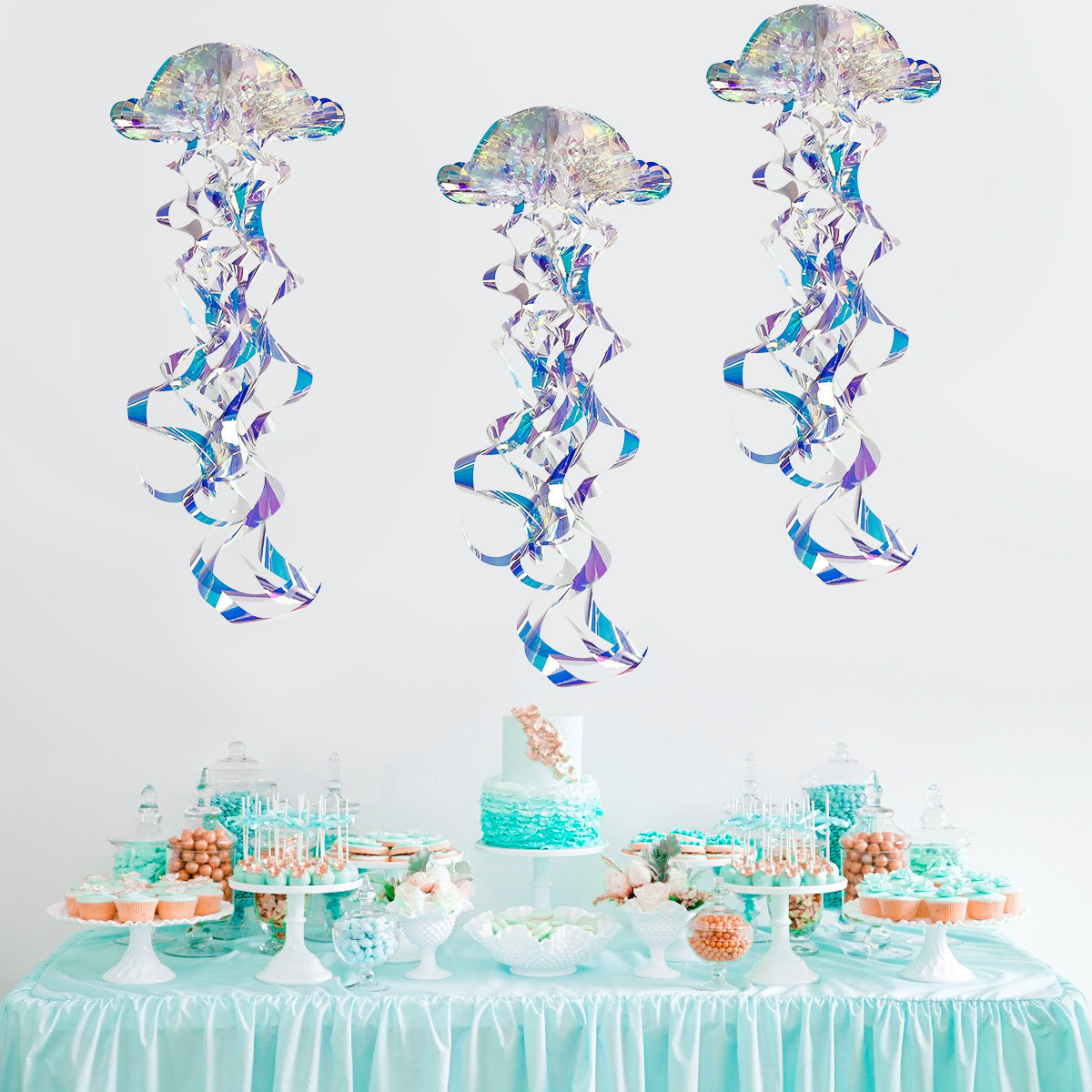 橱窗装饰彩虹海洋主题儿童玩具水母蜂窝挂饰彩虹膜蜂窝螺旋挂饰