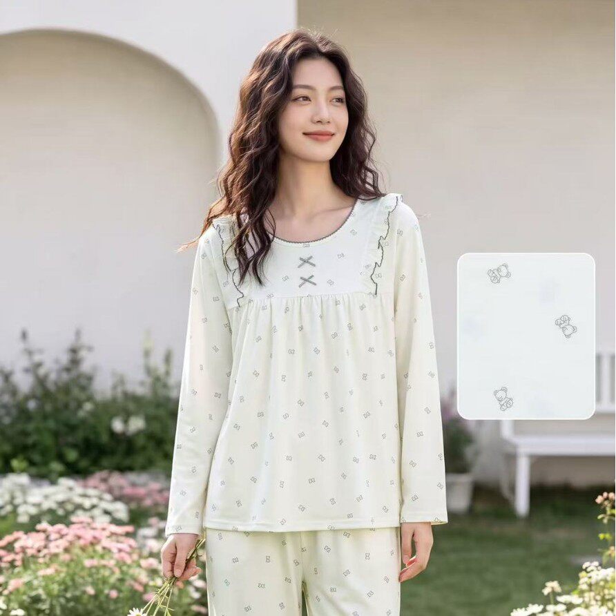 2026檀鹿睡衣女款春秋季长袖长裤仿棉套头家居服套装可外穿12433