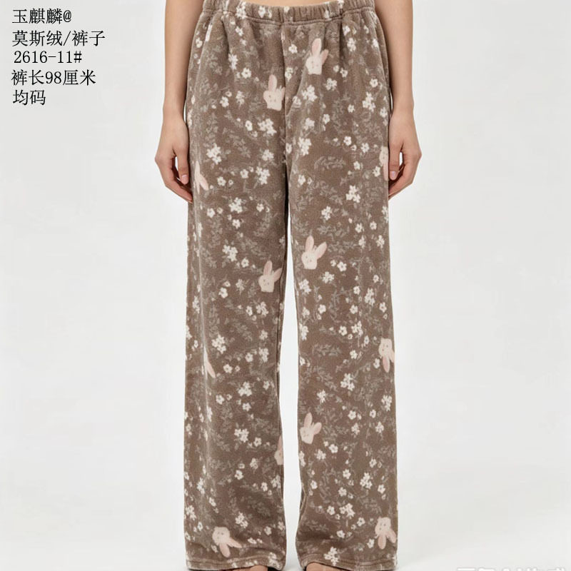 玉麒麟莫斯绒保暖长裤仙女裤睡裤子睡衣女裤印花加厚女单裤家居服
