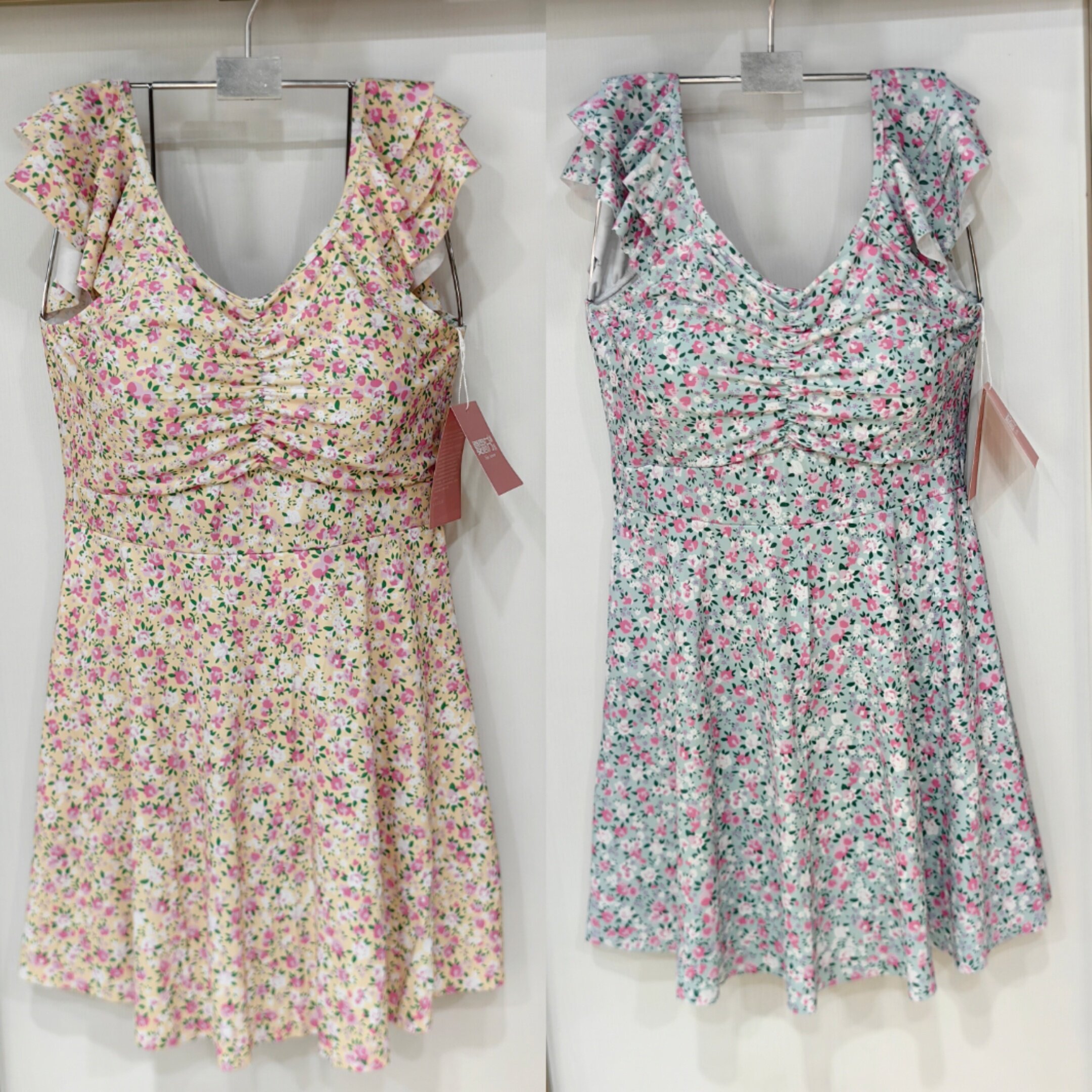 夏思芬新连体裙子游泳衣无袖收腰显瘦遮肉碎花素雅沙滩小版型6086