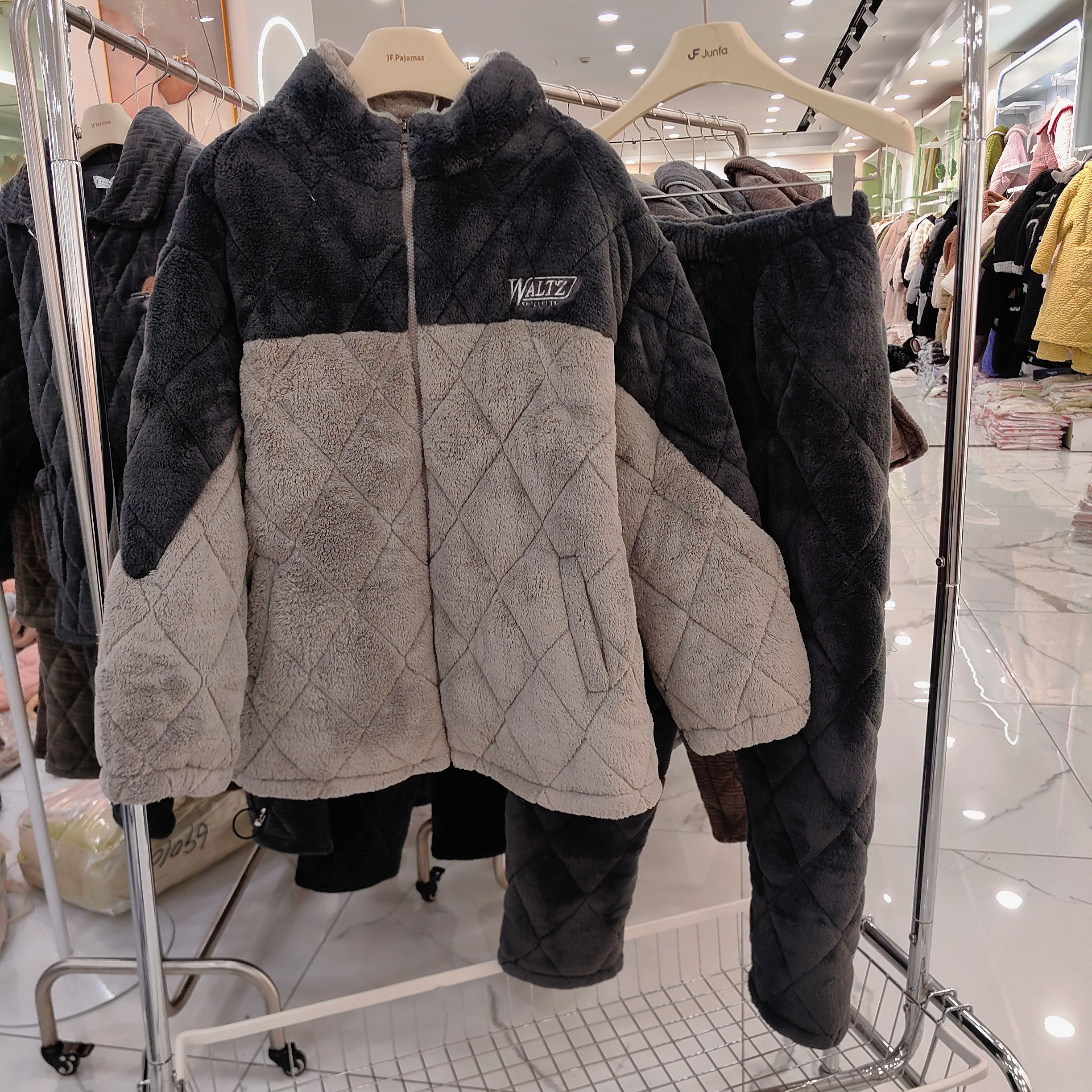 穗得美睡衣冬季男士三层夹棉袄加绒加厚青年保暖美狐绒家居服套装