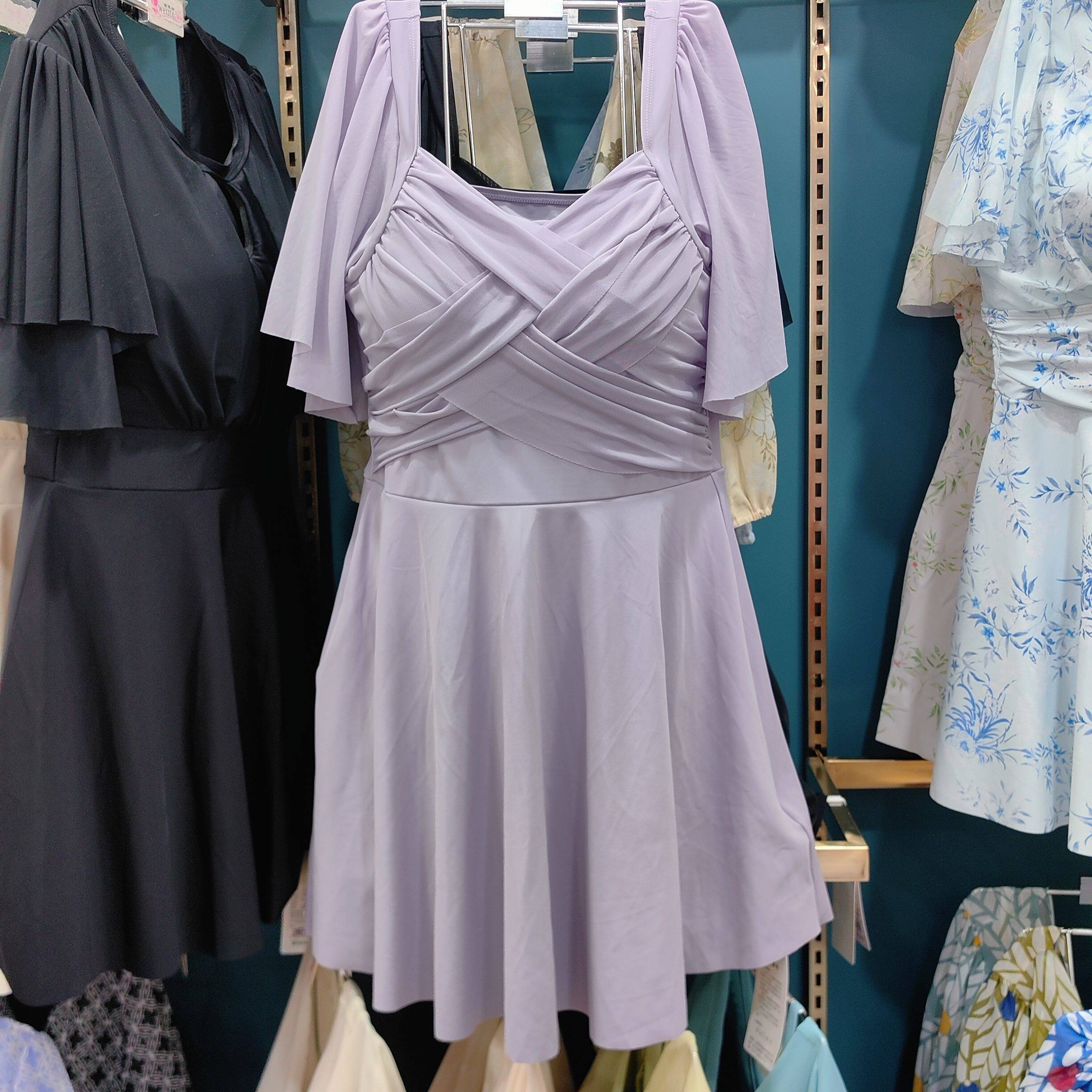 开心缘夏季连体裙子短袖保守显瘦遮肉游泳衣女纯色甜美气质泳装女