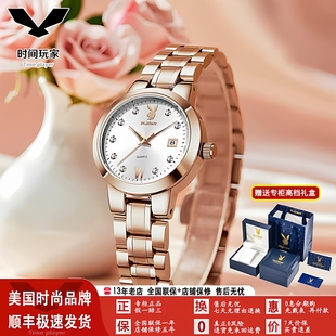 花花公子品牌手表时尚 单日历石英表防水女士手表女款