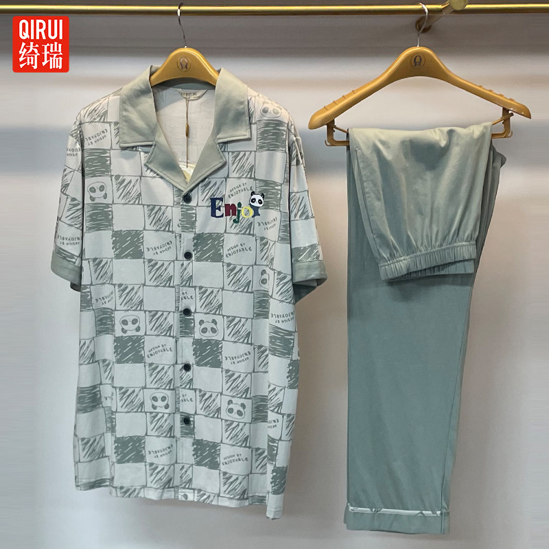 绮瑞情侣短袖纯棉长裤休闲翻领纯棉睡衣男女士春夏半袖家居服套装,女士内衣/男士内衣/家居服,睡衣/家居服套装,淘宝优惠券,粉丝福利购,淘宝优惠卷