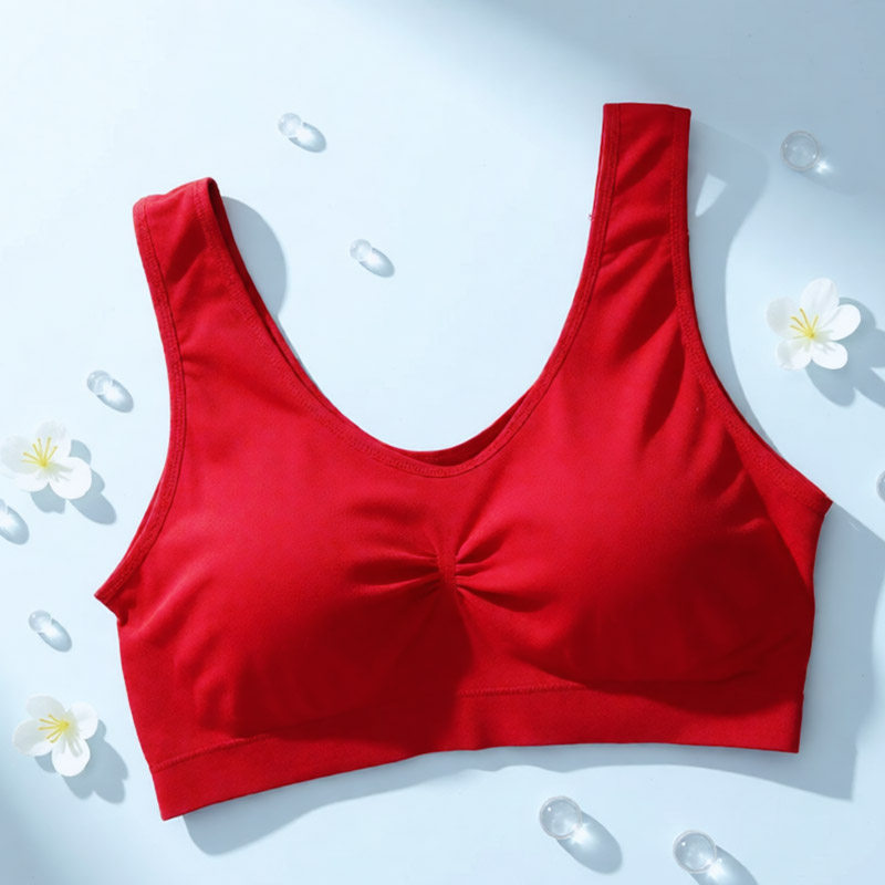 女士莫代尔无痕胸垫背心女本命年红色中版大版养护内衣背心女抹胸