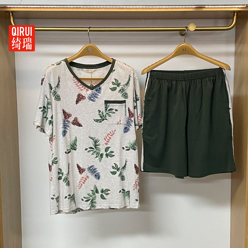 绮瑞男士纯棉薄款短袖短裤家居服
