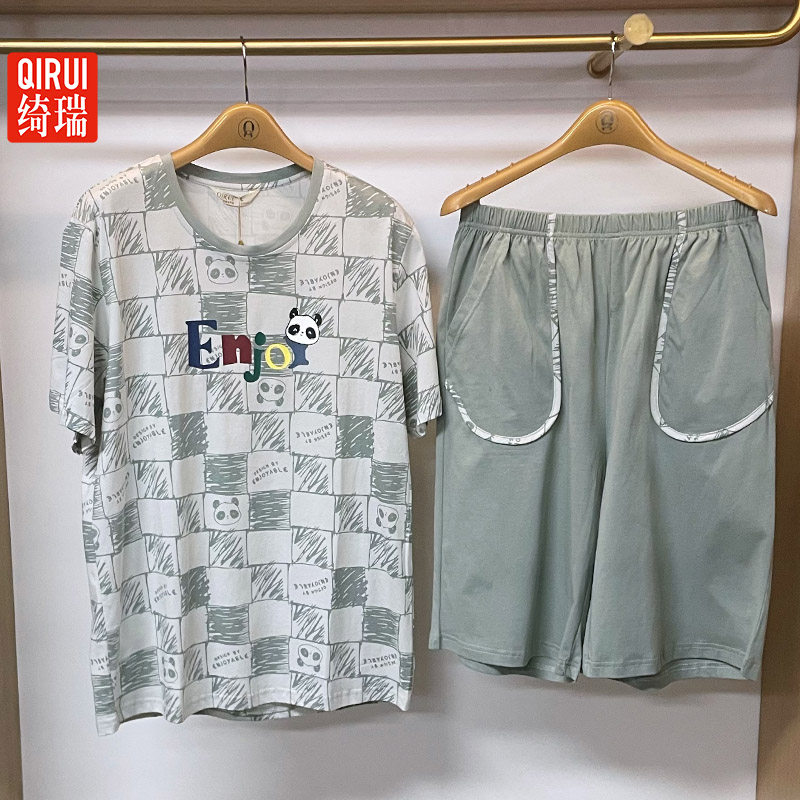 绮瑞夏季男女纯棉休闲睡衣套装