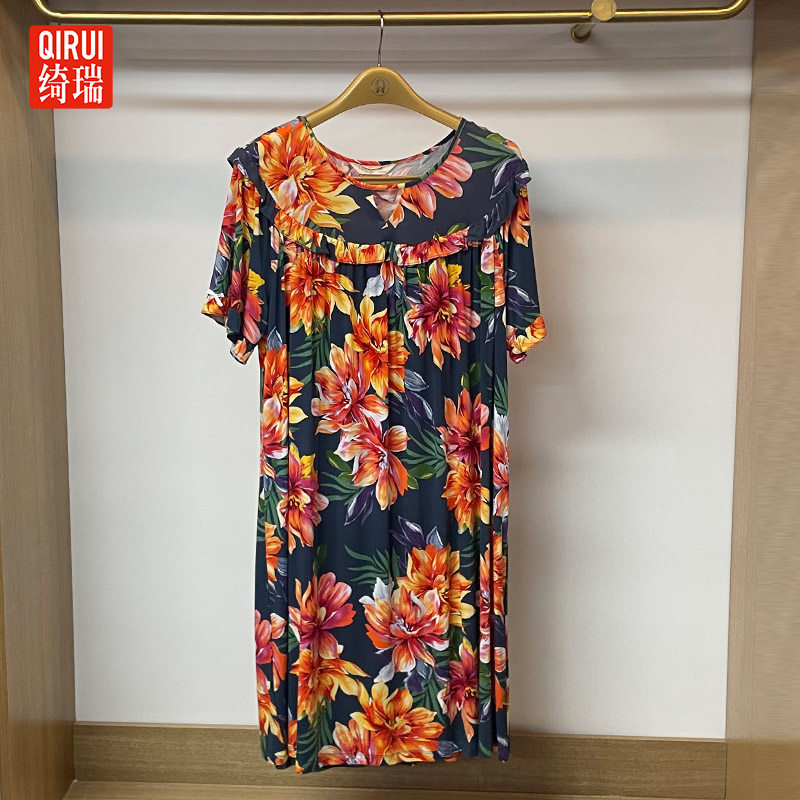 绮瑞夏季印花女莫代尔短袖睡裙