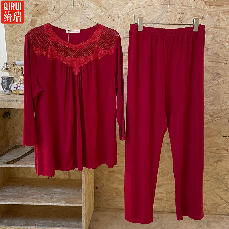 绮瑞女士莫代尔喜庆大红色睡衣舒适
