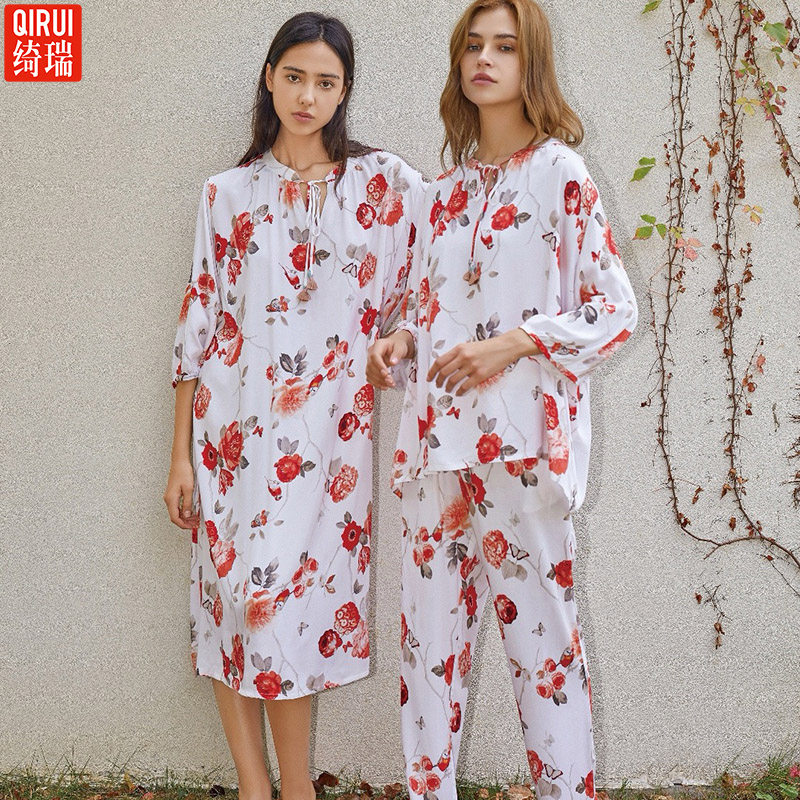 绮瑞女士春季人棉七分袖长裤睡衣