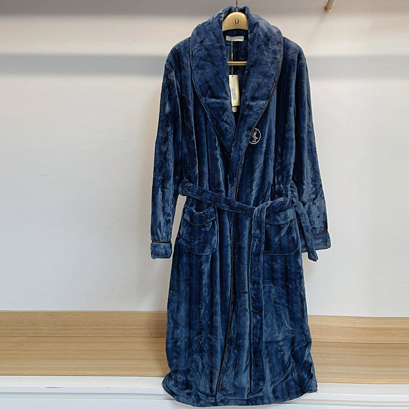 绮瑞家居服男士新品冬季珊瑚绒睡袍加绒加厚法兰绒男青年保暖浴袍