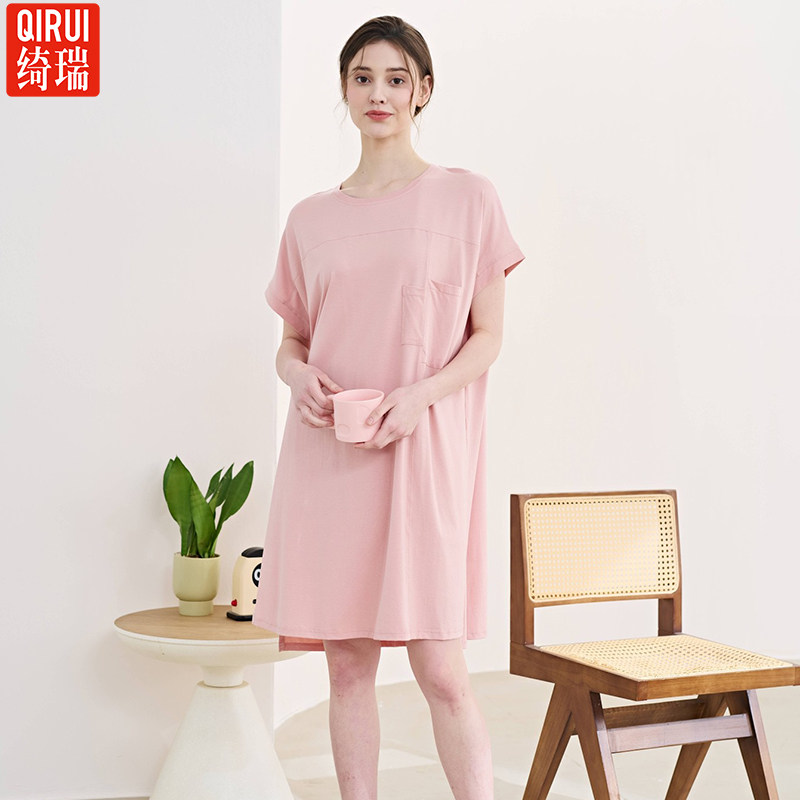 绮瑞女士莱赛尔薄款短袖加大睡裙