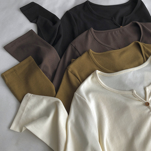 T恤 打底衫 含天丝木扣小开衫 chao显瘦长袖