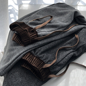 女百搭显瘦阔腿长裤 松弛row风 丝绒撞色腰心机复古灰色休闲直筒裤