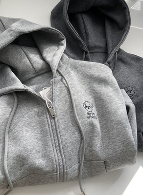 雪纳瑞～刺绣狗精致复合空气棉灰色休闲拉链卫衣学生连帽开衫外套
