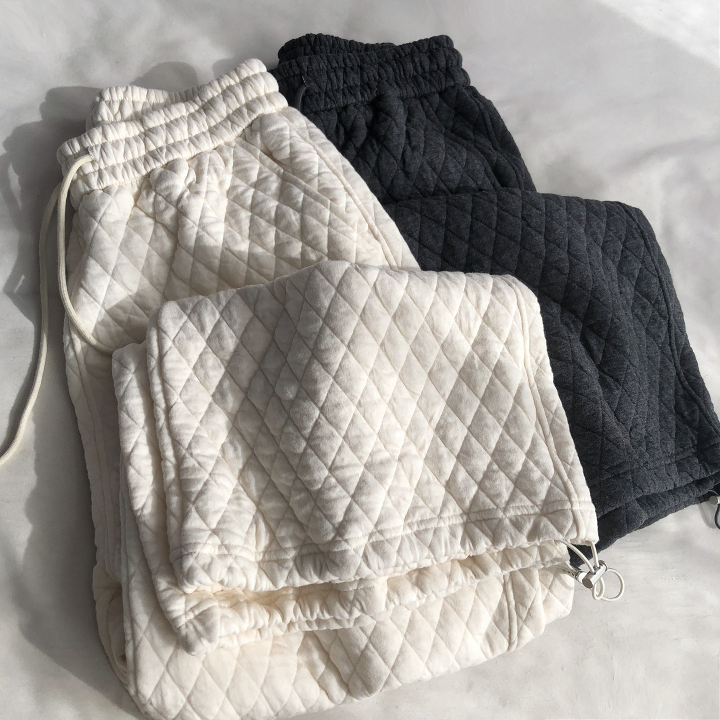 实用主义 云朵绗缝夹棉菱格休闲阔腿裤卫裤束脚两穿宽松直筒长裤