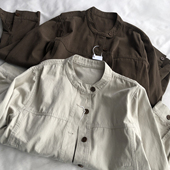 文艺百搭休闲开衫 复古简约立领工装 夹克短外套女秋季 小个子上衣