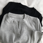 打底 秋季 螺纹显瘦长袖 V字圆领T恤衫