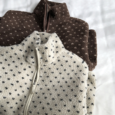 波点羊羔绒加厚外套立领拉链开衫保暖衣