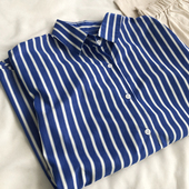 腔调质感蓝色条纹衬衫 polo韩版 百搭休闲长袖 早秋通勤 衬衣开衫 新