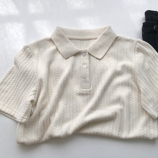 tee 麦穗纹柔软polo领针织短袖