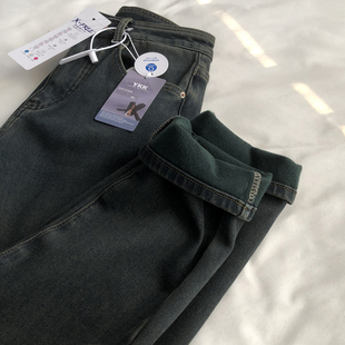 直筒裤 收尾秒杀 女高腰弹力修身 法棍加绒百搭牛仔裤 冬 做旧显瘦