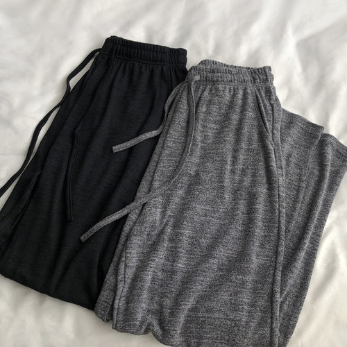 杂色针织 薄款舒服夏季显瘦休闲直筒裤子女阔腿长裤