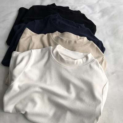 绵羊毛~极简纯色半高领打底衫女秋冬软糯长袖T恤内搭弹力上衣