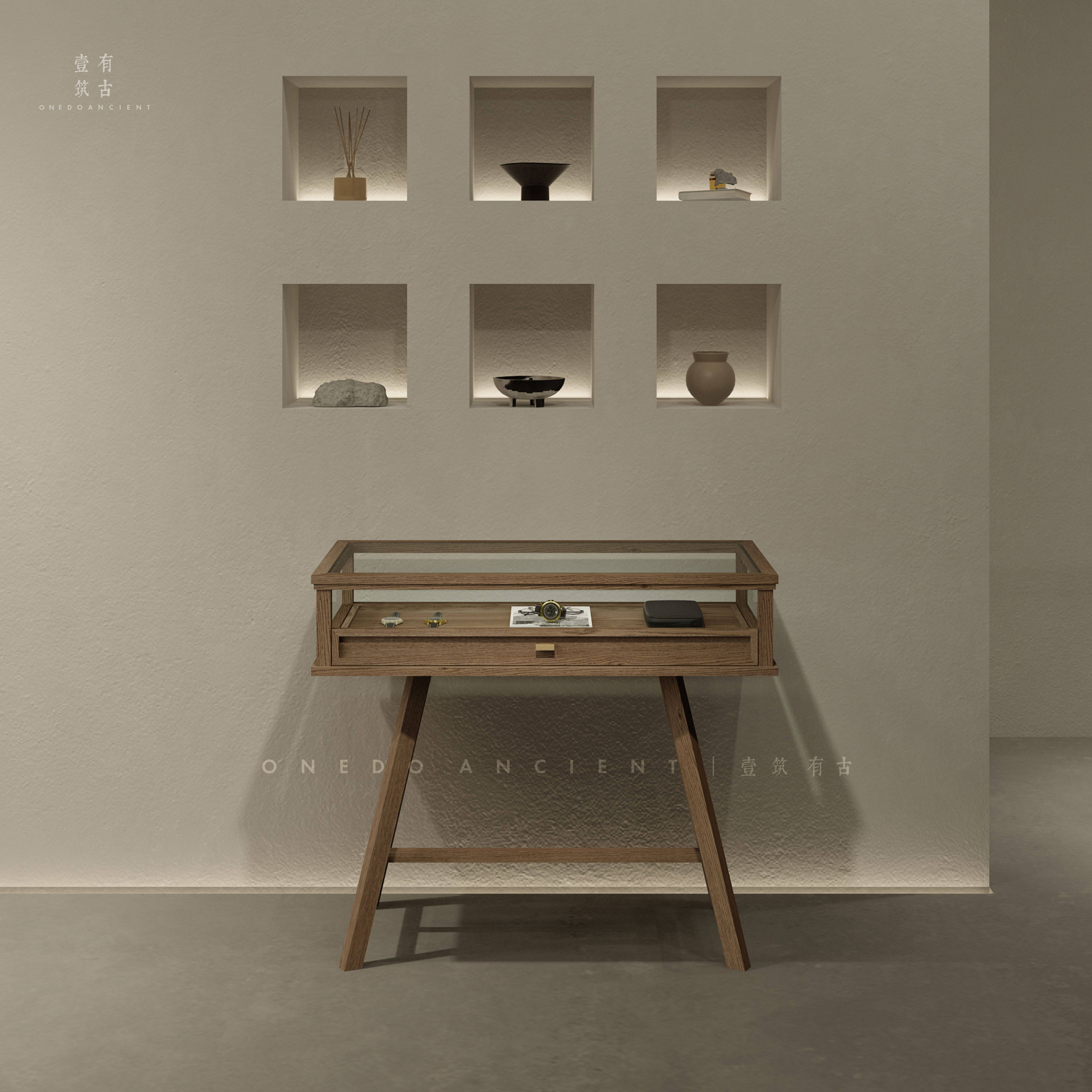 新中式中岛柜时尚精品展柜珠宝首饰品手办陈列玻璃展示柜复古简约